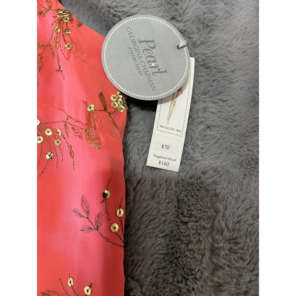 Pearl Georgina Chapman Marchesa Coral Sequin Embroidered Shift Dress P9128 Sz 12 - Picture 7 of 7